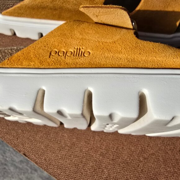 Birkenstock Arizona Chunky Papillio Suede Leather Sandles Apricot 41 US 10-10.5 - Picture 3 of 4